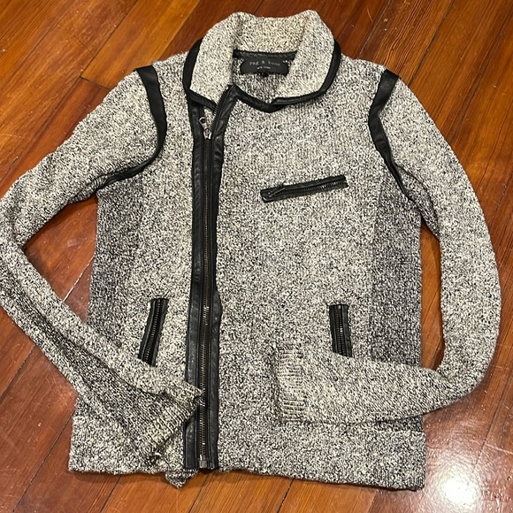 Rag & Bone Boucle Leather Trim Moto Sweater Jacket - Picture 1 of 6